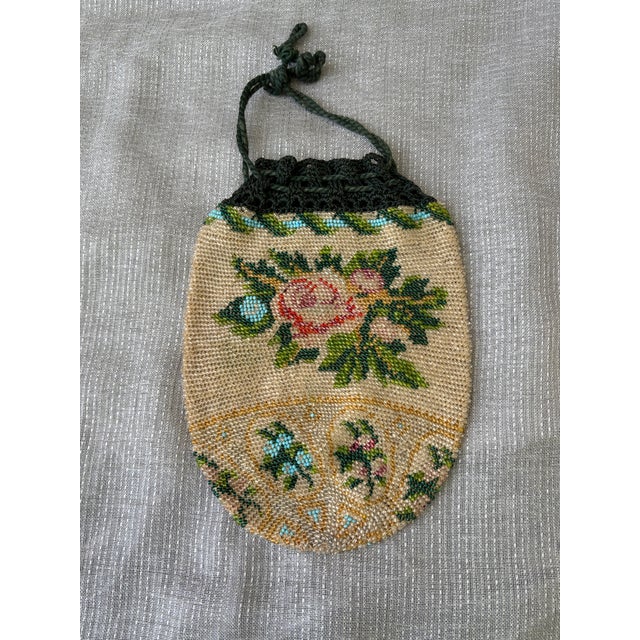 Antique Micro Beaded Floral Drawstring Purse For Sale - Image 15 of 18