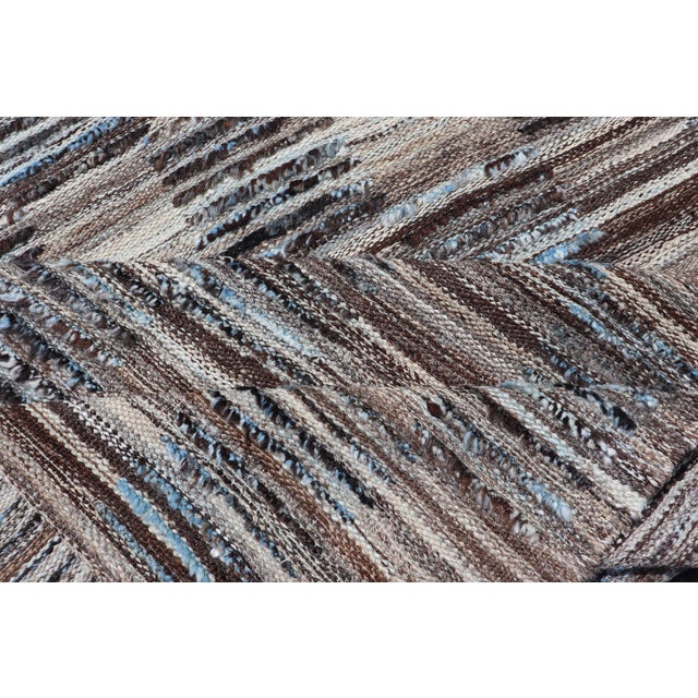 Modern Hi Low With Kilim-Piled Runner With Checkerboard Design in Blue/Gray For Sale - Image 9 of 10