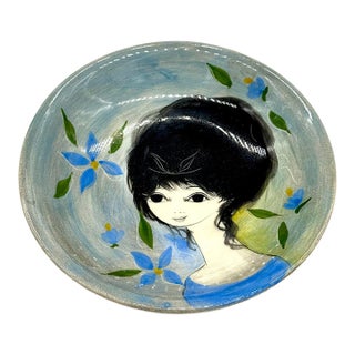 Vintage Mid-Century Style Signed Kerry Hand-Painted Portrait Studio Pottery Bowl Description For Sale
