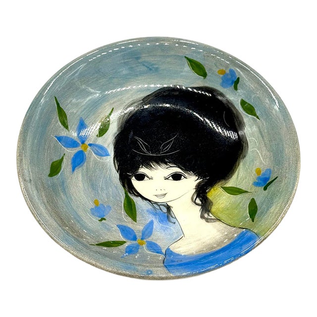Vintage Mid-Century Style Signed Kerry Hand-Painted Portrait Studio Pottery Bowl Description For Sale