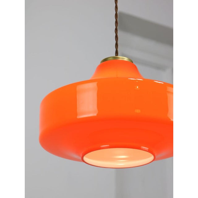 Metal Mid-Century Italian Orange Glass & Brass Pendant Lamp For Sale - Image 7 of 17