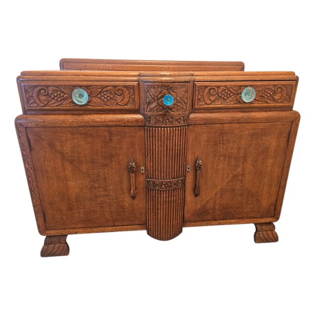 1940s English Oak Art Deco Sideboard For Sale