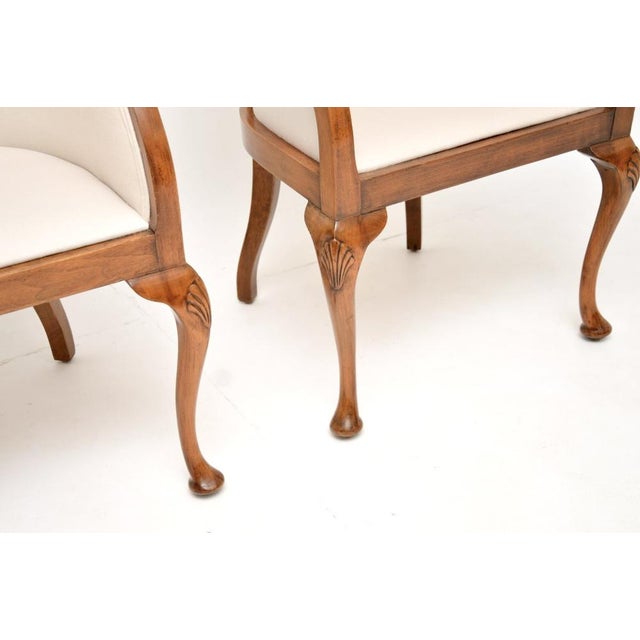 Antique Queen Anne Style Walnut Tub Armchairs, 1920, Set of 2 For Sale - Image 10 of 11
