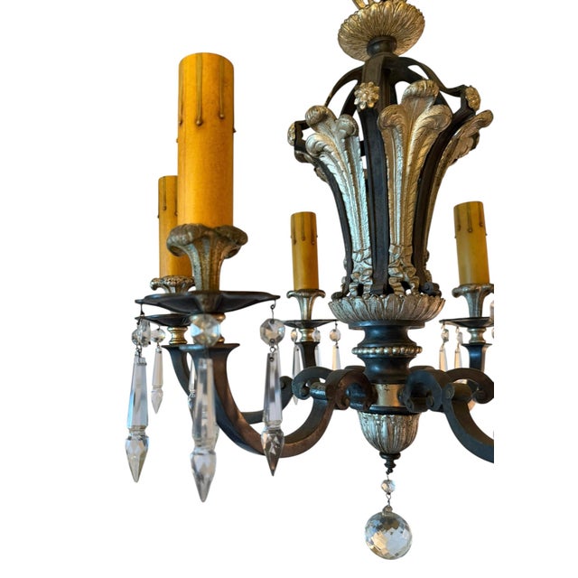 Glass Early 20th Century Art Nouveau Regency Chandelier With Crystals For Sale - Image 7 of 10