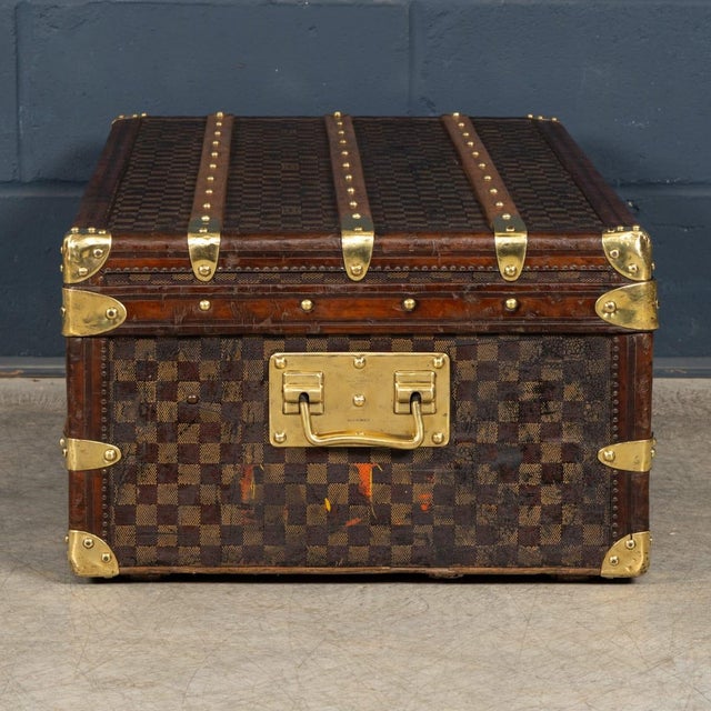 Wood 19th Century Antique Steamer Trunk in Damier Canvas from Louis Vuitton, France For Sale - Image 7 of 18