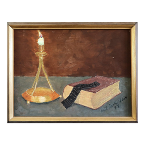 1977 Modernist 'By Candlelight' Vintage Swedish Expressive Original Still Life Oil Painting, Framed