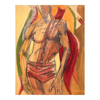 1950s Paul McCarron Mixed-Media Male Nude Painting For Sale
