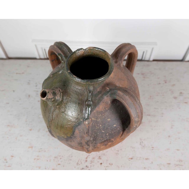 French French 18th Century Unglazed Earthenware Oil Pot with Green Splash Glaze For Sale - Image 3 of 8