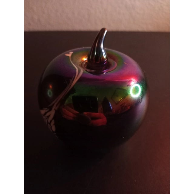 Purple Vintage Silvestri Italy Iridescent Art Glass Apple Shaped Paper Weight For Sale - Image 8 of 8