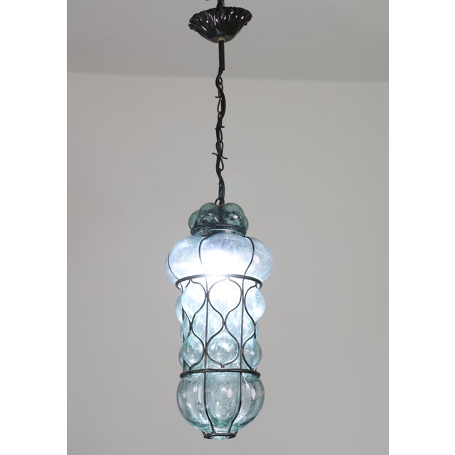 Italian Rare Blu Acuqamarin Vintage Venetian Lantern, Murano Glass, 1970s For Sale - Image 3 of 11