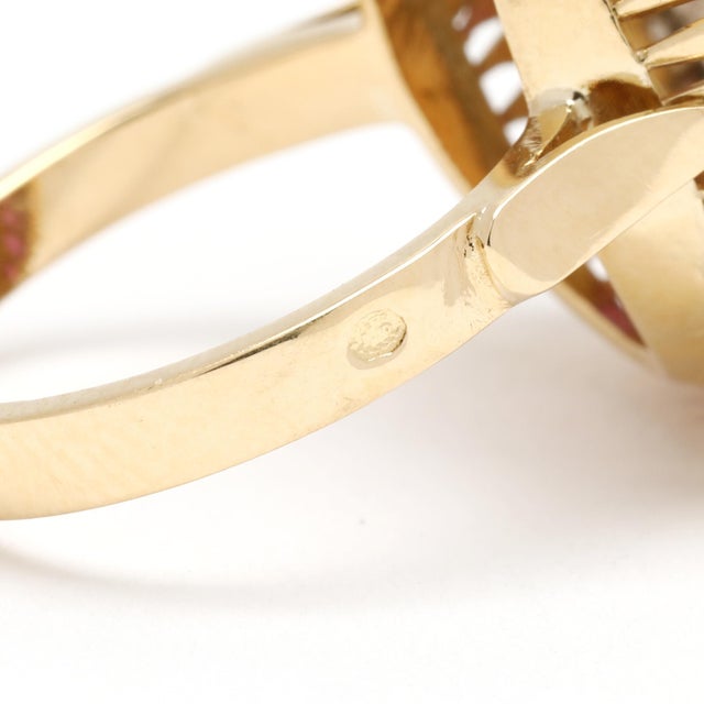 Early 21st Century 1.56ctw Opal, Diamond & Ruby Cocktail Ring, 18k Yellow Gold, Ring Size 7.5 For Sale - Image 5 of 6