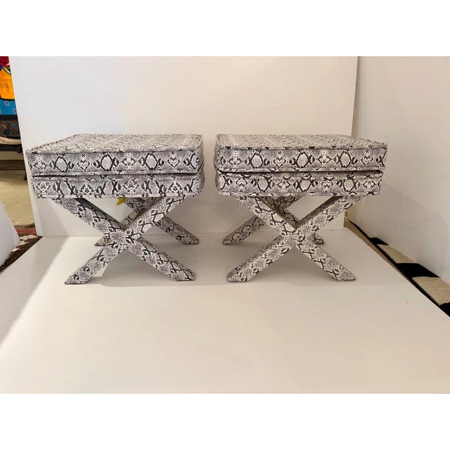 Billy Baldwin Style Faux Python Benches -A Pair | Chairish