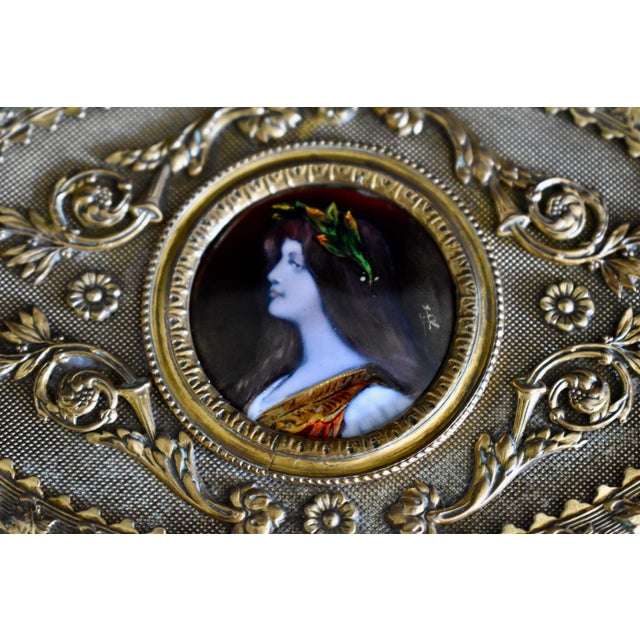 Antique Bronze Casket Box French Ormolu Jewelry Hand Painted Enamel Portrait For Sale - Image 10 of 18