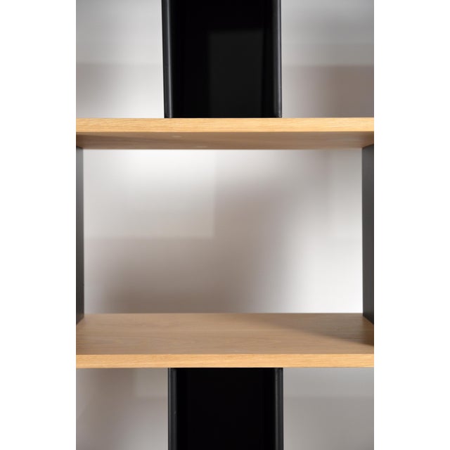 Tall 'Horizontale' Black Steel and Oak Shelving Unit by Design Frères For Sale In Los Angeles - Image 6 of 12