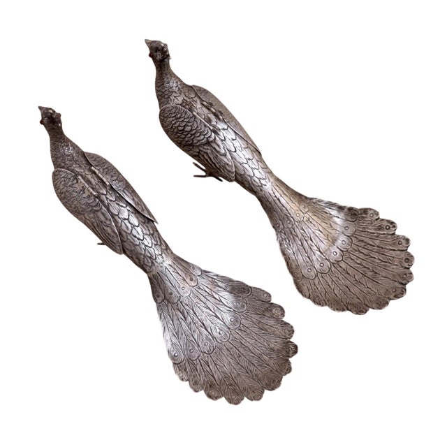 1950s French Sterling Silver Peacocks - a Pair For Sale - Image 17 of 18