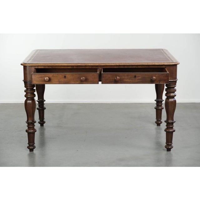 Antique English Writing Desk with Red Leather Top, Early 19th Century For Sale - Image 3 of 13