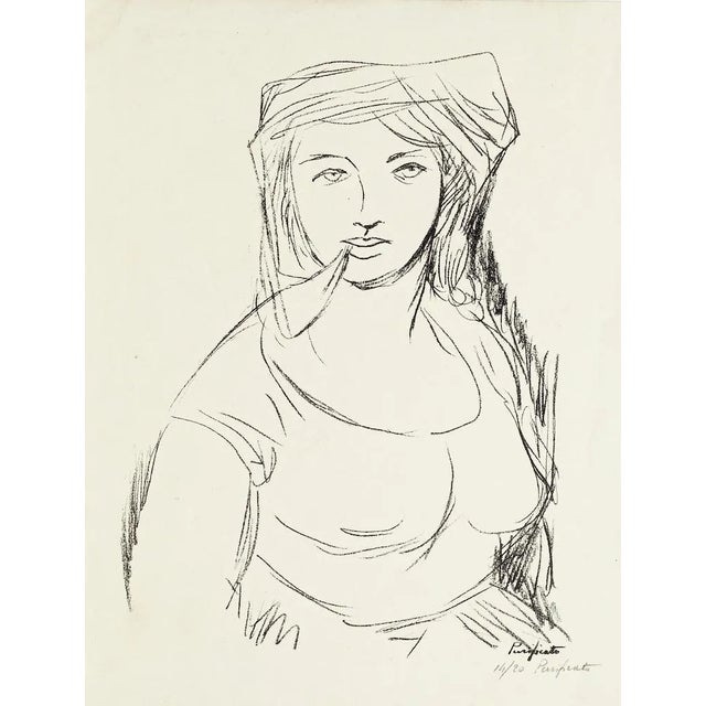 Woman - Original Lithograph by Domenico Purificato - 1950s For Sale