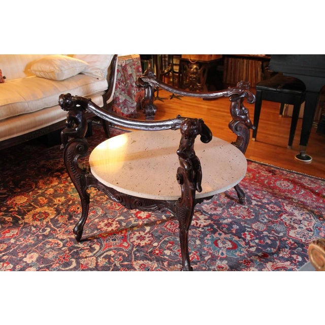 Italian Antique Carved Wooden Cherubs & Marble Table For Sale - Image 3 of 4