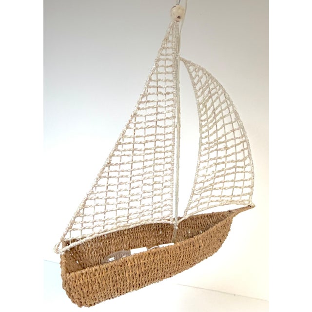 Mid 20th Century Coastal Boho Chic Polychromed Rattan, Willow and Reed Sailboat Chandelier For Sale - Image 16 of 16