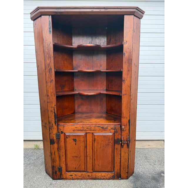 Antique Colonial Wormwood Pine Corner Cabinet Circa Early 1800's For Sale - Image 11 of 12