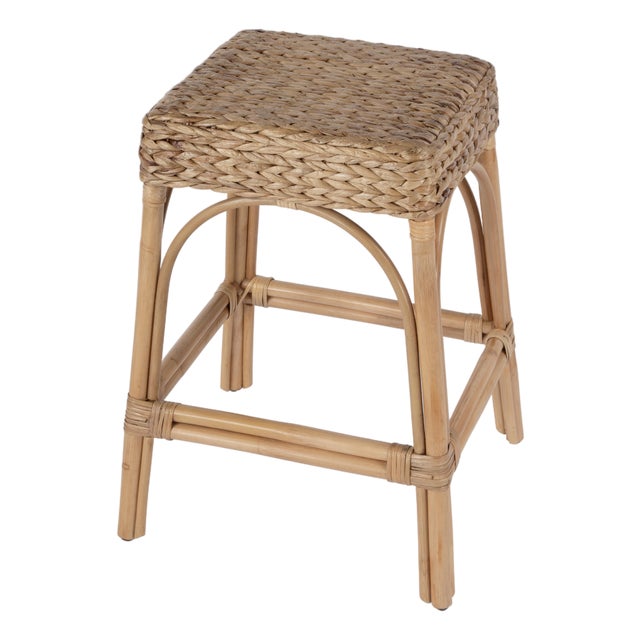 Robias 24.5 in. Seat Height Rectangular Rattan and Water Hyacinth Counter Stool, Natural Hyacinth For Sale