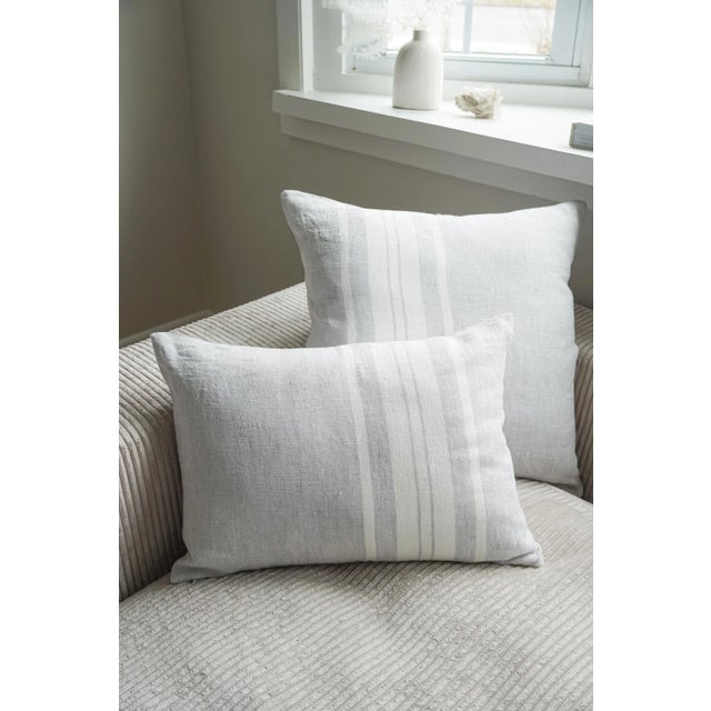 Our Light Grey Bold Stripes So Soft Linen Pillow is Soo soft- you won’t believe it's linen! This yarn has a slight nub...