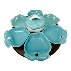 1960's Hoenig of California Ceramic Apple Serving Set With Lazy Susan