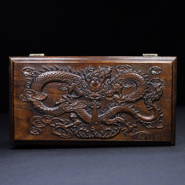 Vintage Rosewood Carved Dragon Treasure Box / Keepsake Box For Sale - Image 4 of 10
