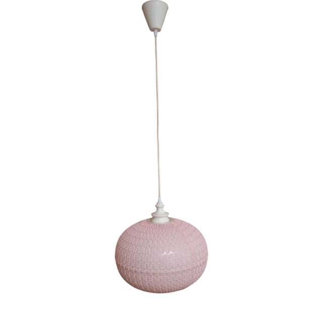 Vintage Pendant Lamp with Plastic Ball in Pink Fabric, 1970s For Sale