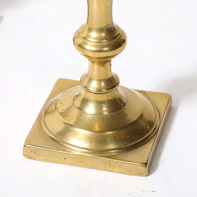 Near Pair Neoclassical Balustrade Form Brass Candleholders With Square Bases For Sale In New York - Image 6 of 11