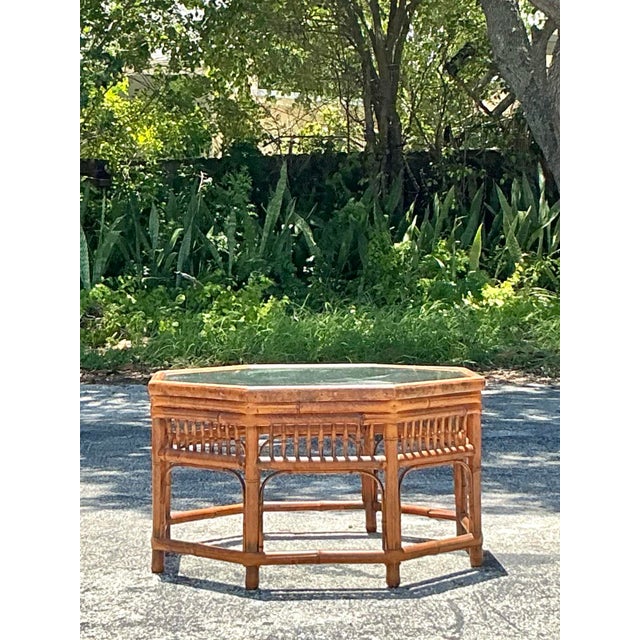 Vintage Boho Bamboo Medallion Octagon Coffee Table For Sale In West Palm - Image 6 of 7