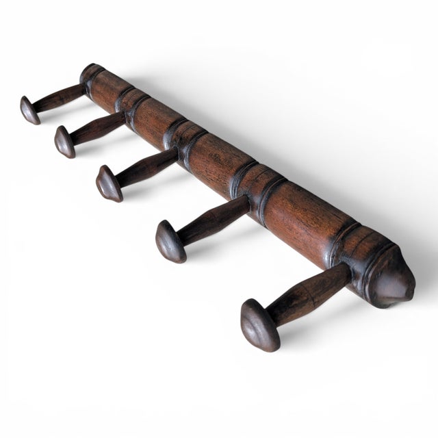 Brown Vintage French Faux Bamboo Wooden Coat Hat Rack For Sale - Image 8 of 17