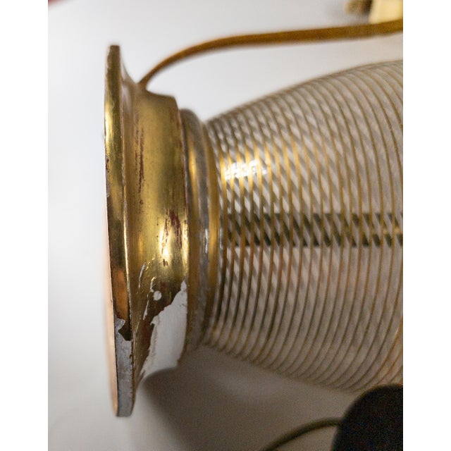 Mid-Century Pair of Italian Murano White and Clear Latticinio Lamps With Gilding For Sale - Image 11 of 12