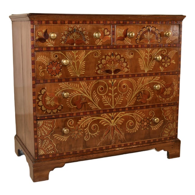 18th Century Decorated Walnut Chest of Drawers For Sale