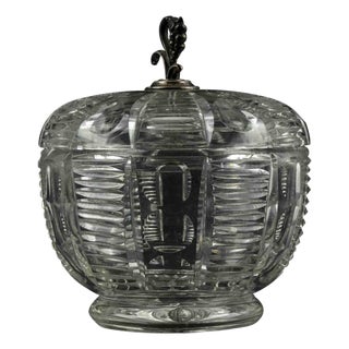 Vintage Crystal Container with Brass Accents, Italy, 1970s For Sale