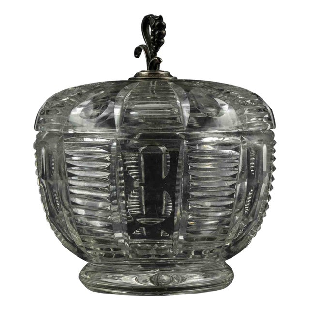 Vintage Crystal Container with Brass Accents, Italy, 1970s For Sale