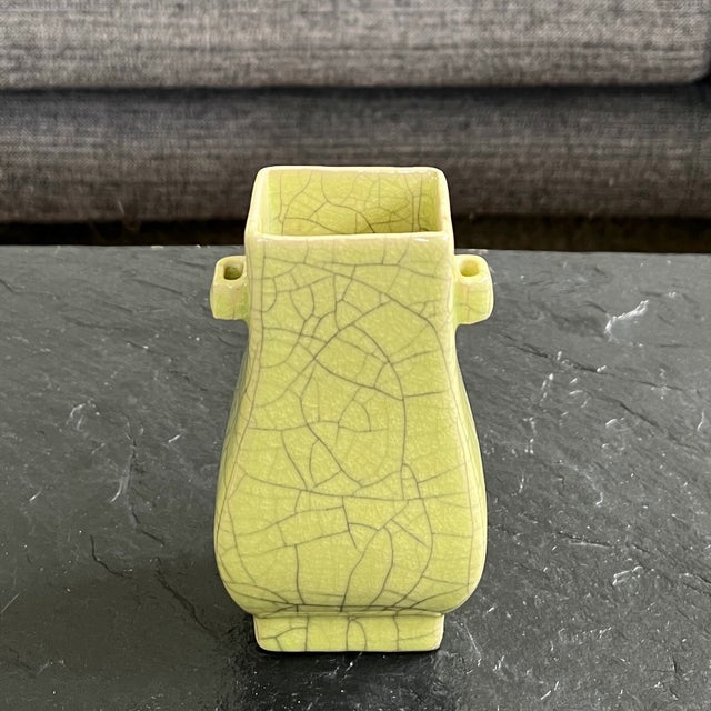 Early 20th Century, Chinese Ge-Kiln Square Neck, Hu-Shaped Vase or Brush Pot For Sale - Image 9 of 12