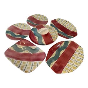1980s Post Modern "Mallorca" Jade Raspberry Serving Bowls and Platters by Ann Mallory- Set of 6