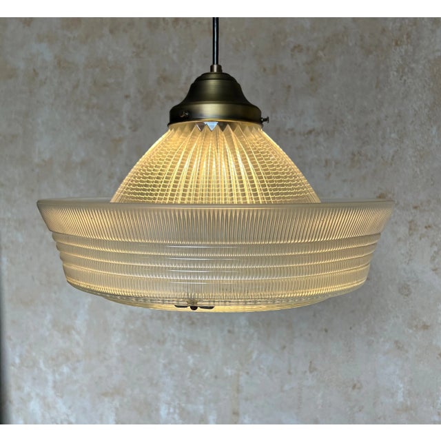 Vintage American Glass and Brass Pendant Light, Circa 1960s For Sale - Image 4 of 12