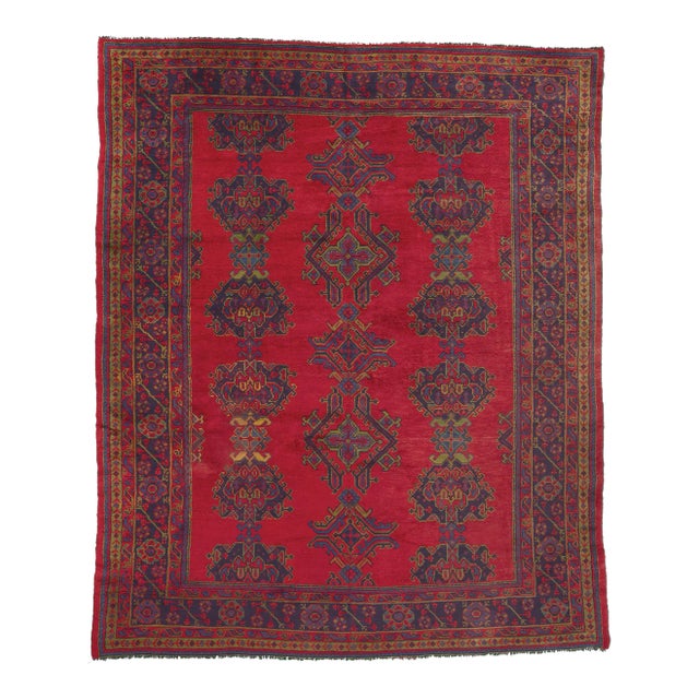 Early 20th Century Antique Red Turkish Oushak Rug, 09'02 X 11'02 For Sale