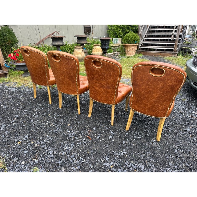 Edward Ferrell Tufted Brown Leather Dining Chairs -Set of 4 For Sale In Philadelphia - Image 6 of 15
