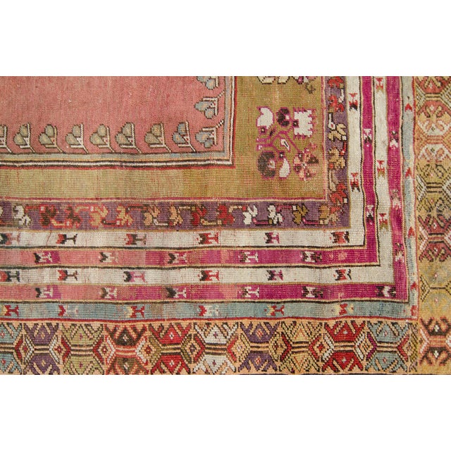 Late 19th Century House of Séance - 1880s Antique Anatolian Wool Pile Temple Prayer Small Accent Hand-Knotted Rug - 3′11″ × 5′7″ For Sale - Image 5 of 10