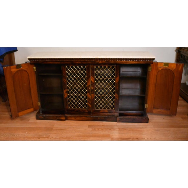 19th Century Antique English Regency Rosewood & Marble Top Credenza / Sideboard For Sale - Image 11 of 18