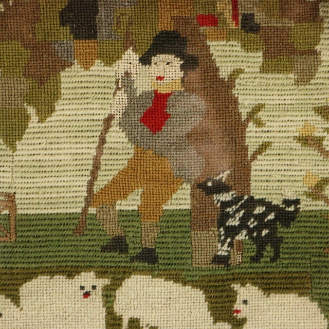 Victorian Victorian Petit Point Embroidery of a Shepherd With Sheep For Sale - Image 3 of 10