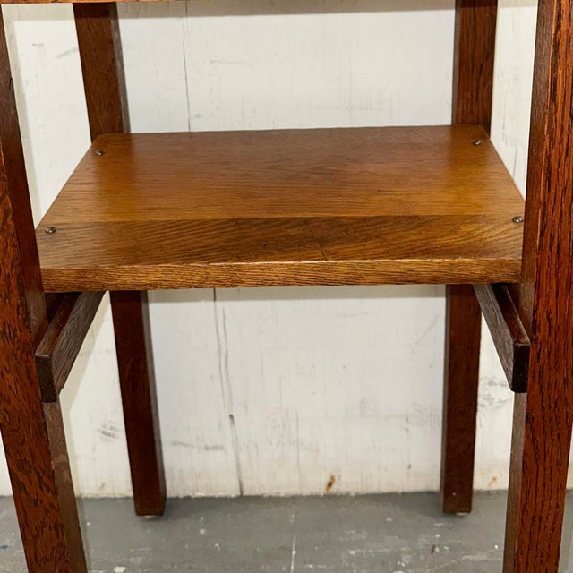 Wood Vintage Oak Plant Stand or Side Table With Lower Shelf – Arts & Crafts Style For Sale - Image 7 of 10