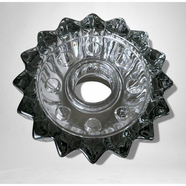 Original and iconic Art Deco flower holder bowl in molded glass. The removable upper element, circular and pierced to...