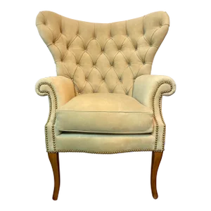 Tufted Wingback Chair in Italian Suede With French Nailheads
