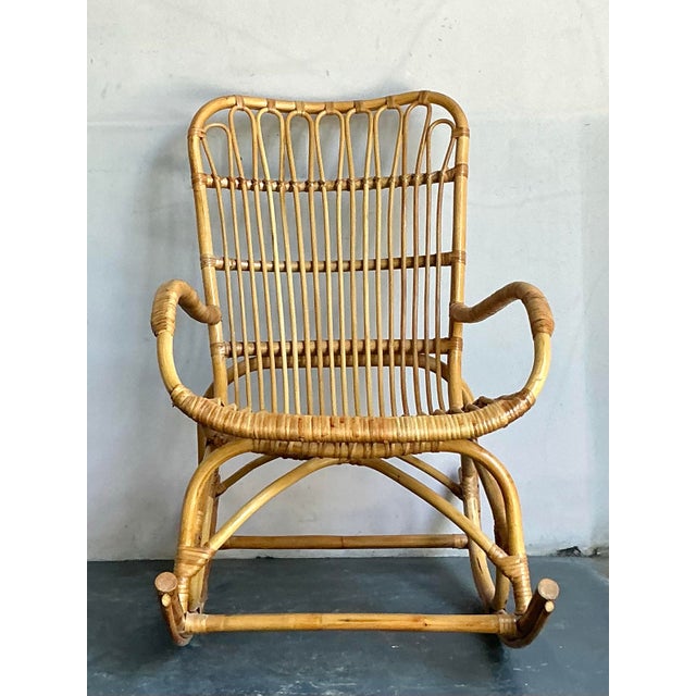 Vintage Boho Loop Rattan Rocking Chair For Sale - Image 4 of 8