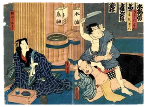 Utagawa Kunisada (Toyokuni III), Otomi Watches the Thief, Woodcut Print, 1860s