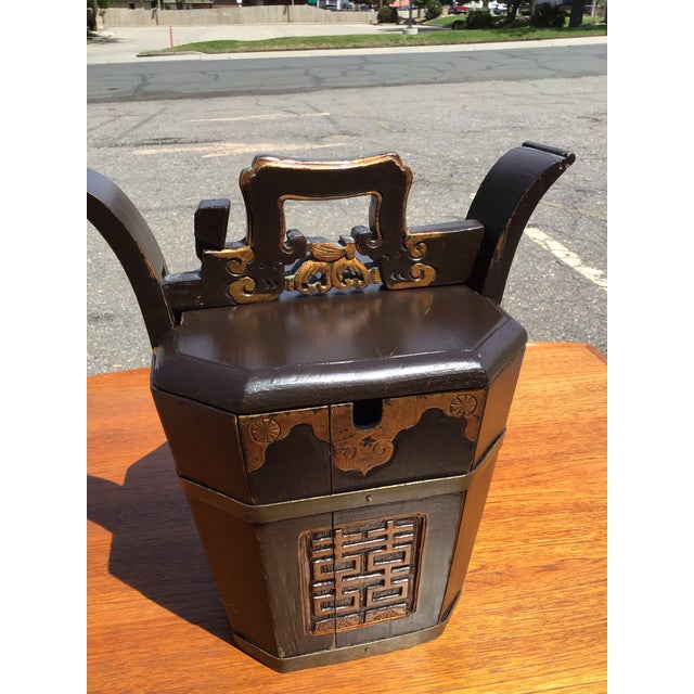 Wood Early 20th Century Mid-Century Modern Hand-Carved Teapot Caddy With Brass Hardware For Sale - Image 7 of 12